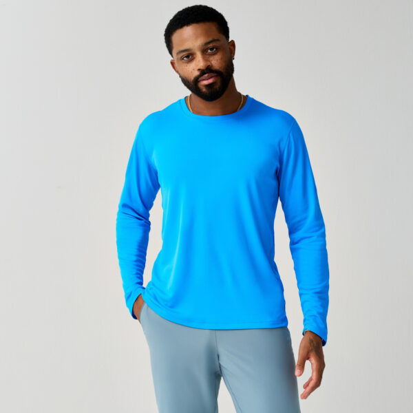 Brooks Dash Long Sleeve miesten pitkähihainen juoksupaita edestä – ultrakevyt tekninen paita päivittäiseen juoksuun.