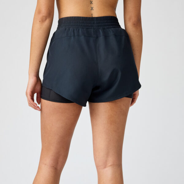 Brooks Dash 2-in-1 Short takaa – 3 tuuman ulkoshortsit ja 3,5 tuuman sisäshortsit tarjoavat peittävyyttä juoksuun.