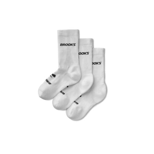 Brooks Run-In Crew 3-Pack -juoksusukat, crew-mittaiset tekniset juoksusukat kolmen parin pakkauksessa.
