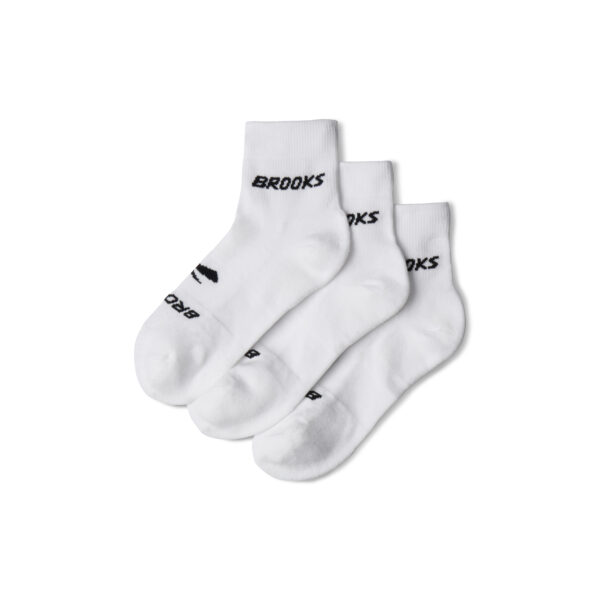 Brooks Run-In Quarter 3-Pack -juoksusukat, nilkkapituiset tekniset juoksusukat kolmen parin pakkauksessa.