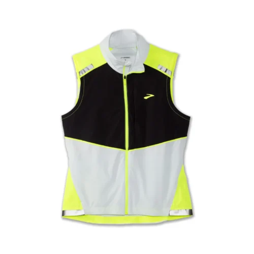 Brooks Women's Carbonite Vest -naisten juoksuliivi edestä – heijastava ja säältä suojaava liivi juoksuun.