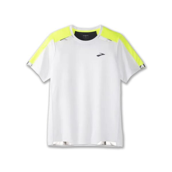 Brooks Run Visible High-Vis Shirt -paidan 3M Scotchlite Carbon Black Stretch -heijastavat yksityiskohdat.