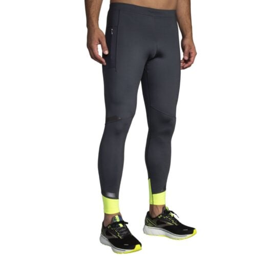 Brooks Run Visible Men's Tights -miesten juoksutrikoot – kompressiiviset ja heijastavat trikoot pimeällä juoksemiseen.